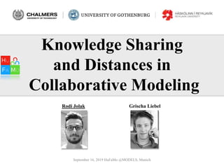 Knowledge Sharing
and Distances in
Collaborative Modeling
Rodi Jolak Grischa Liebel
September 16, 2019 HuFaMo @MODELS, Munich
 