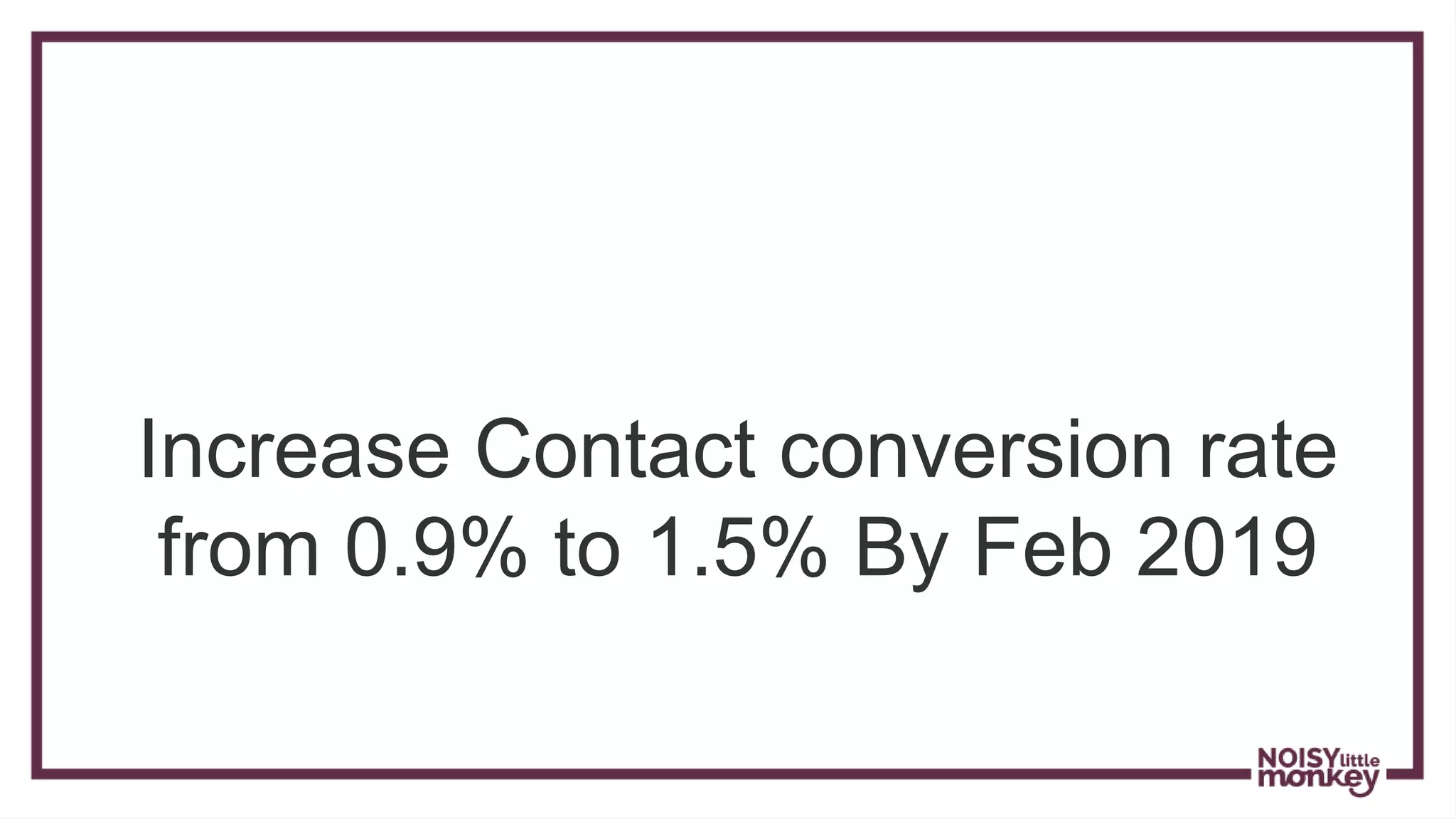 Increase Contact conversion rate
from 0.9% to 1.5% By Feb 2019
 