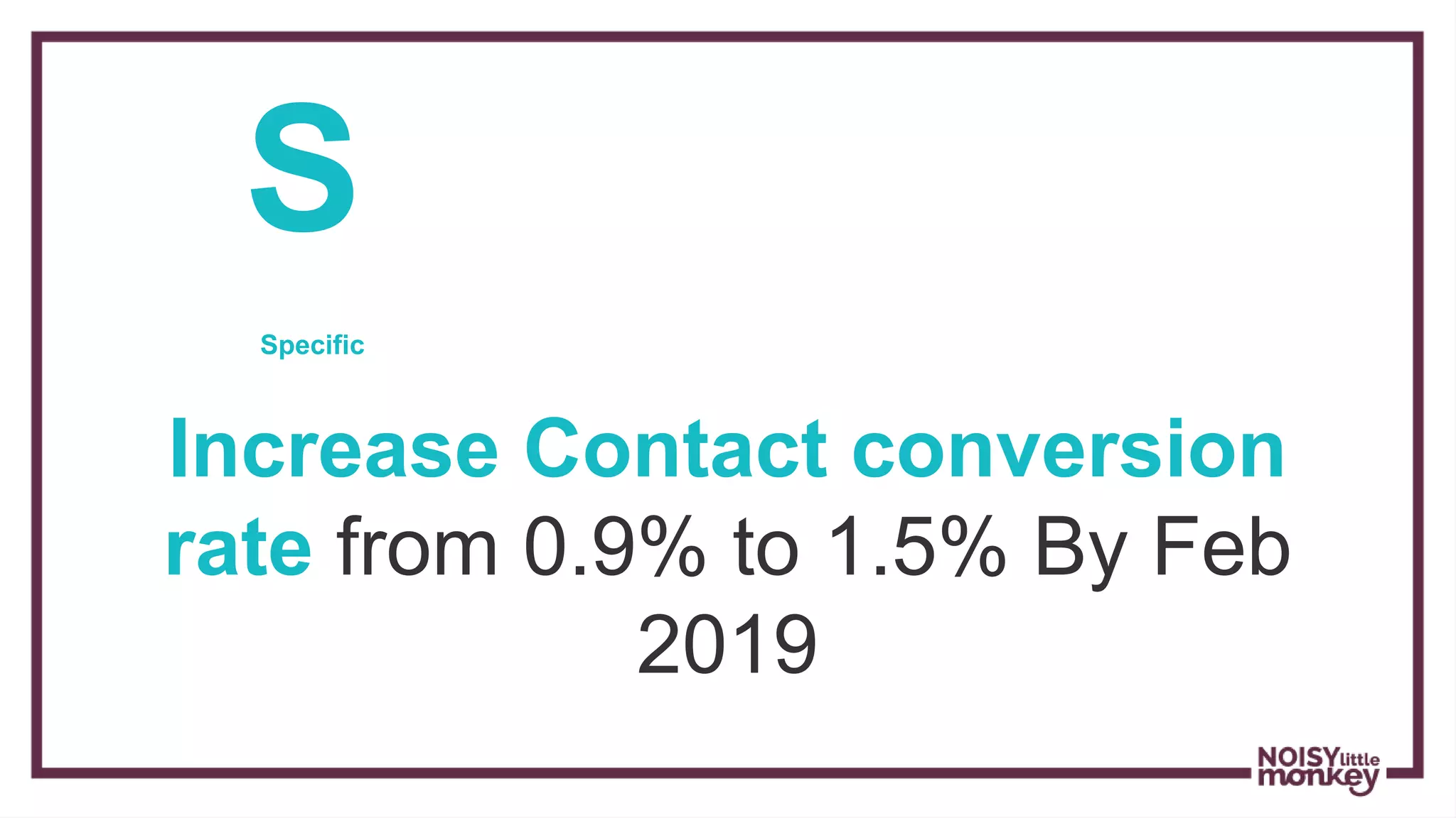 Increase Contact conversion
rate from 0.9% to 1.5% By Feb
2019
S
Specific
 