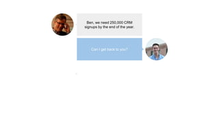 Ben, we need 250,000 CRM
signups by the end of the year.
Can I get back to you?
 