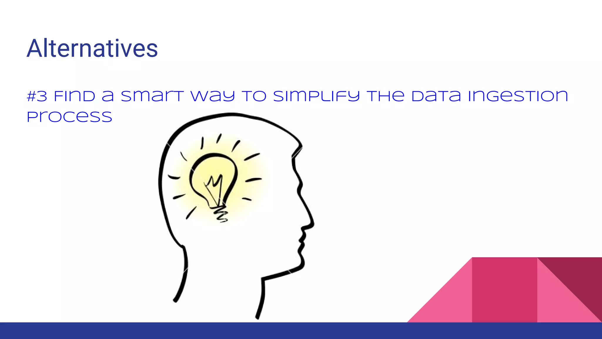 Alternatives #3 Find a smart way to simplify the data ingestion process 