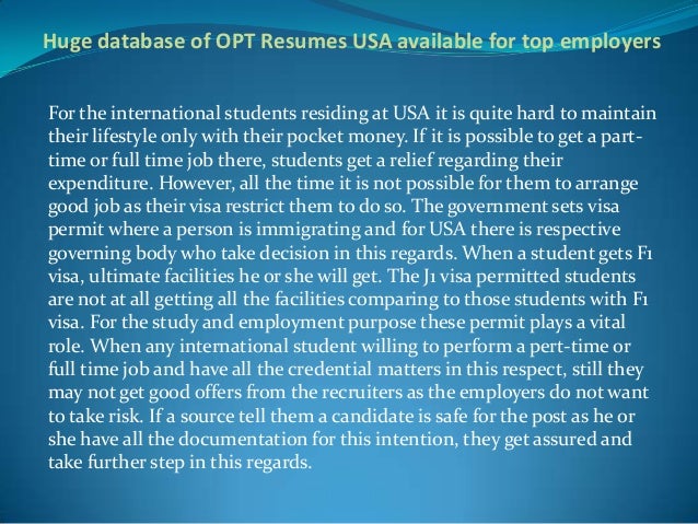 huge database of opt resumes usa available for top employers