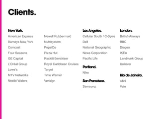 Clients.

New York.                                    Los Angeles.               London.
American Express   Newell Rubber...