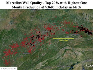 Marcellus Well Quality - Top 20% with Highest One
Month Production of >3603 mcf/day in black
100 miles
© Hughes GSR Inc, 2013
 