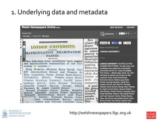 1. Underlying data and metadata
http://welshnewspapers.llgc.org.uk
 
