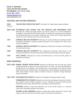 Hugh P Ringer Hugh Watkins - Resume 2009 | DOC