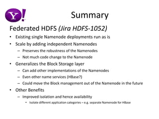 New Cluster Manager Web UICluster SummaryShows overall cluster storage utilizationList of namenodesFor each NN - BPID, storage utilization, number of missing blocks, number of live & dead DNsNN link to go to NN Web UIDecommissioning status of DNs