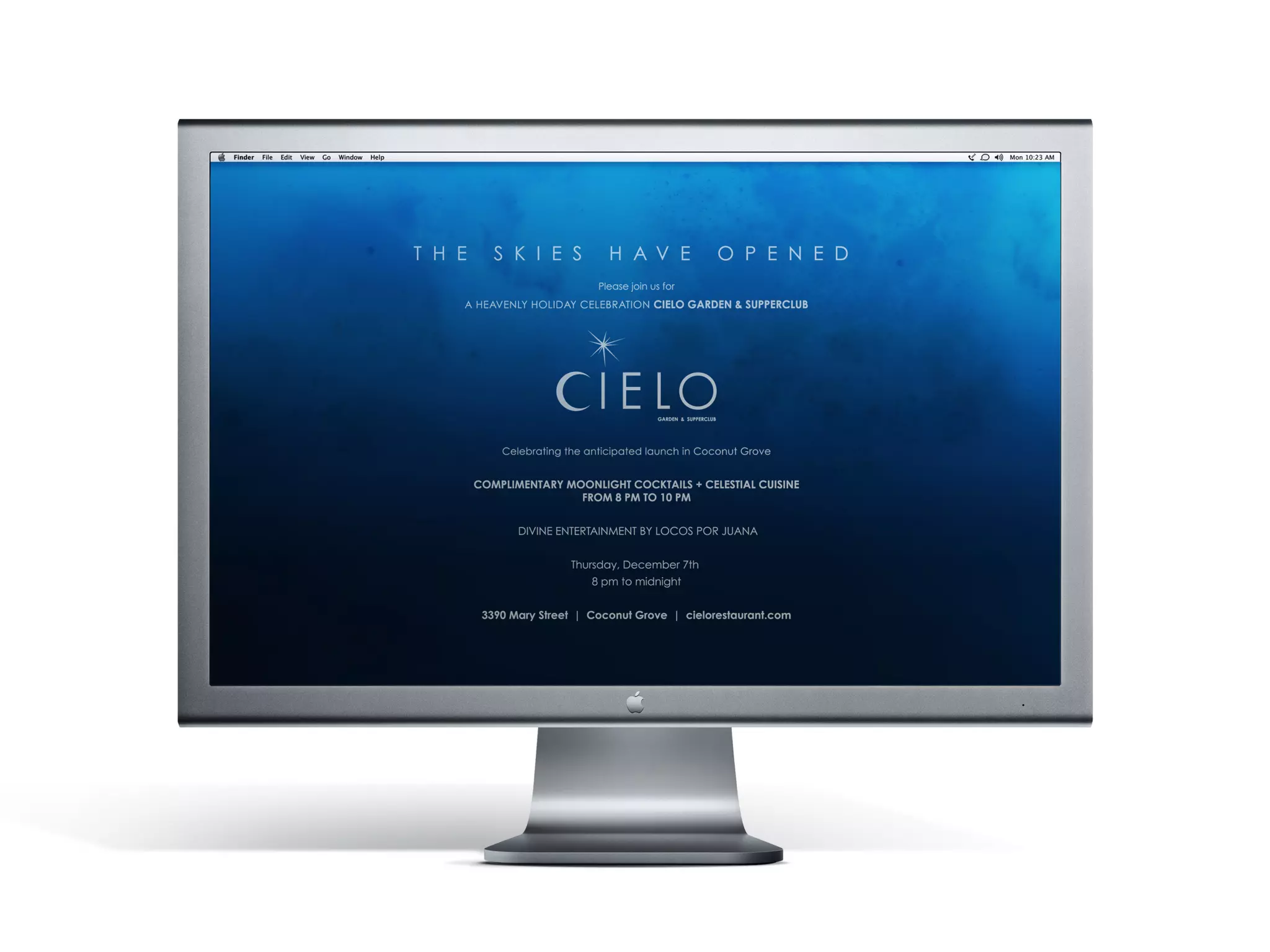 Website Design, Development & Internet Marketing/ CIELO™
“The Skies Have Opened” Promotional Event & Online Marketing Campaign   © Copyright Hugo Brioso 2010. All Rights Reserved.
 