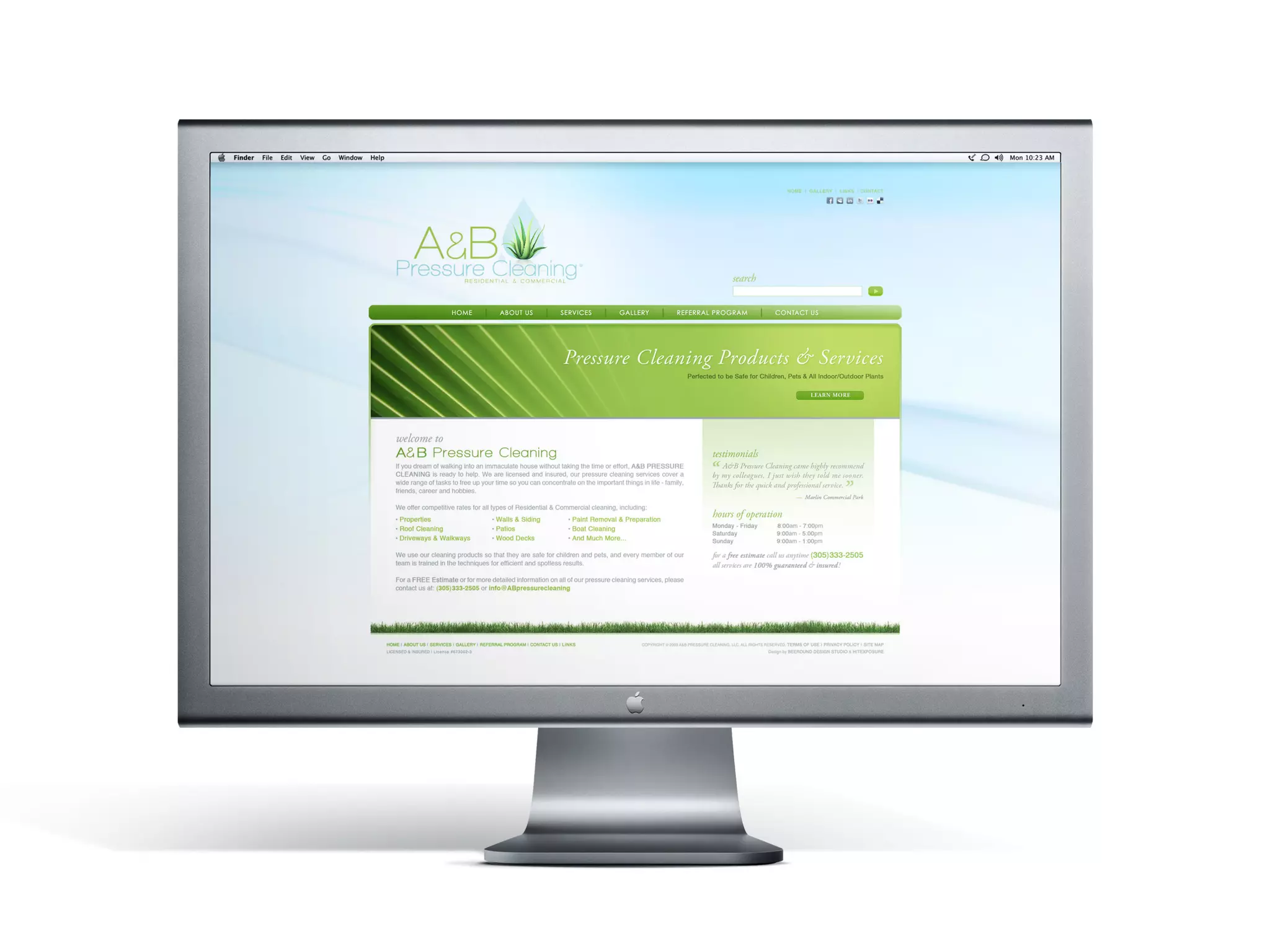 Website Design, Development & Internet Marketing/ A&B PRESSURE CLEANING™
Website Design & Development                                               © Copyright Hugo Brioso 2010. All Rights Reserved.
 