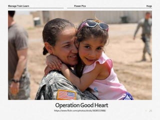 25
|
Hugs
Manage Train Learn Power Pics
OperationGoodHeart
https://www.flickr.com/photos/dvids/3608553988/
 