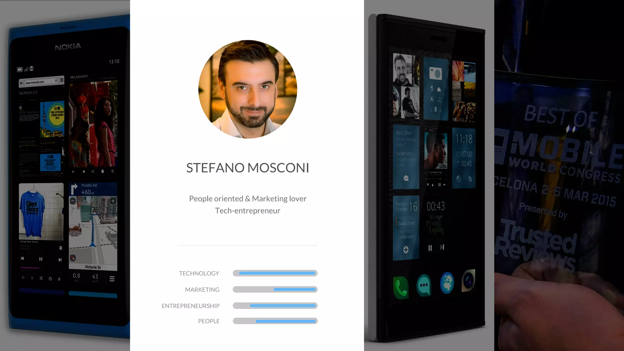 STEFANO MOSCONI
People oriented & Marketing lover
Tech-entrepreneur
TECHNOLOGY
MARKETING
ENTREPRENEURSHIP
PEOPLE
 