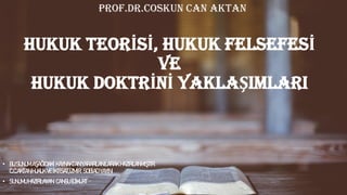HUKUK TEORİSİ, HUKUK FELSEFESİ
VE
HUKUK DOKTRİNİ YAKLAŞIMLARI
• BU SUNUM AŞAĞIDAKİ KAYNAKTAN YARARLANILARAK HAZIRLANMIŞTIR.
C.C.AKTAN,HUKUK VE İKTİSAT,İZMİR: SOBİAD YAYINI
• SUNUMU HAZIRLAYAN: CANSU İDİKURT
Prof.Dr.CoSkun Can Aktan
 