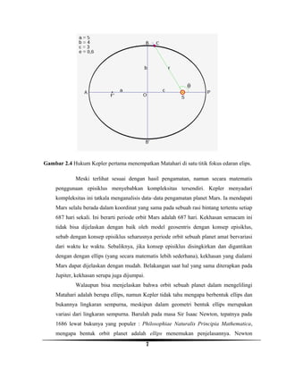 Gambar 2.4 Hukum Kepler pertama menempatkan Matahari di satu titik fokus edaran elips.
Meski terlihat sesuai dengan hasil ...
