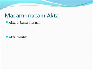 Macam-macam Akta
Akta di bawah tangan



Akta otentik
 