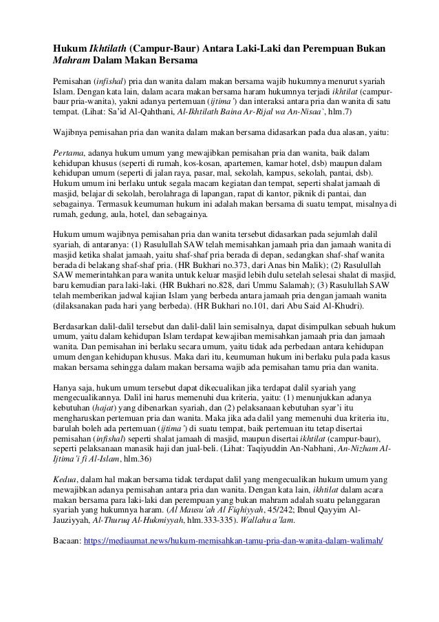 Hukum Ikhtilath Campur Baur Makan Bersama Laki Laki Dan Perempuan B