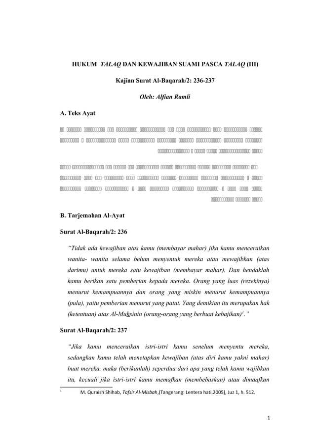 Hukum talak dan kewajiban suami pasca talaq | DOC