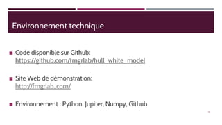 Environnement technique
◼ Code disponible sur Github:
https://github.com/fmgrlab/hull_white_model
◼ Site Web de démonstration:
http://fmgrlab..com/
◼ Environnement : Python, Jupiter, Numpy, Github.
12
 