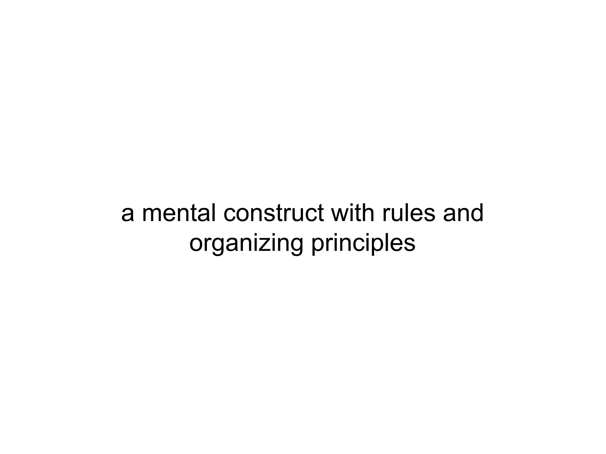 a mental construct with rules and
     organizing principles
 