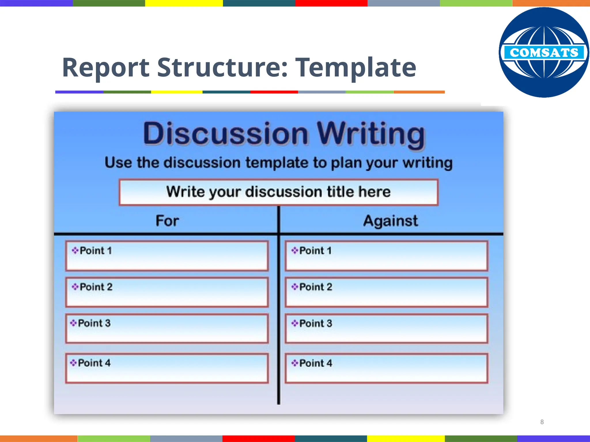 8
Report Structure: Template
 