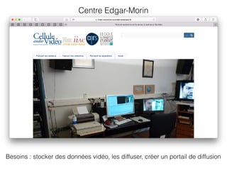 Centre Edgar-Morin
Besoins : stocker des données vidéo, les diffuser, créer un portail de diffusion
 