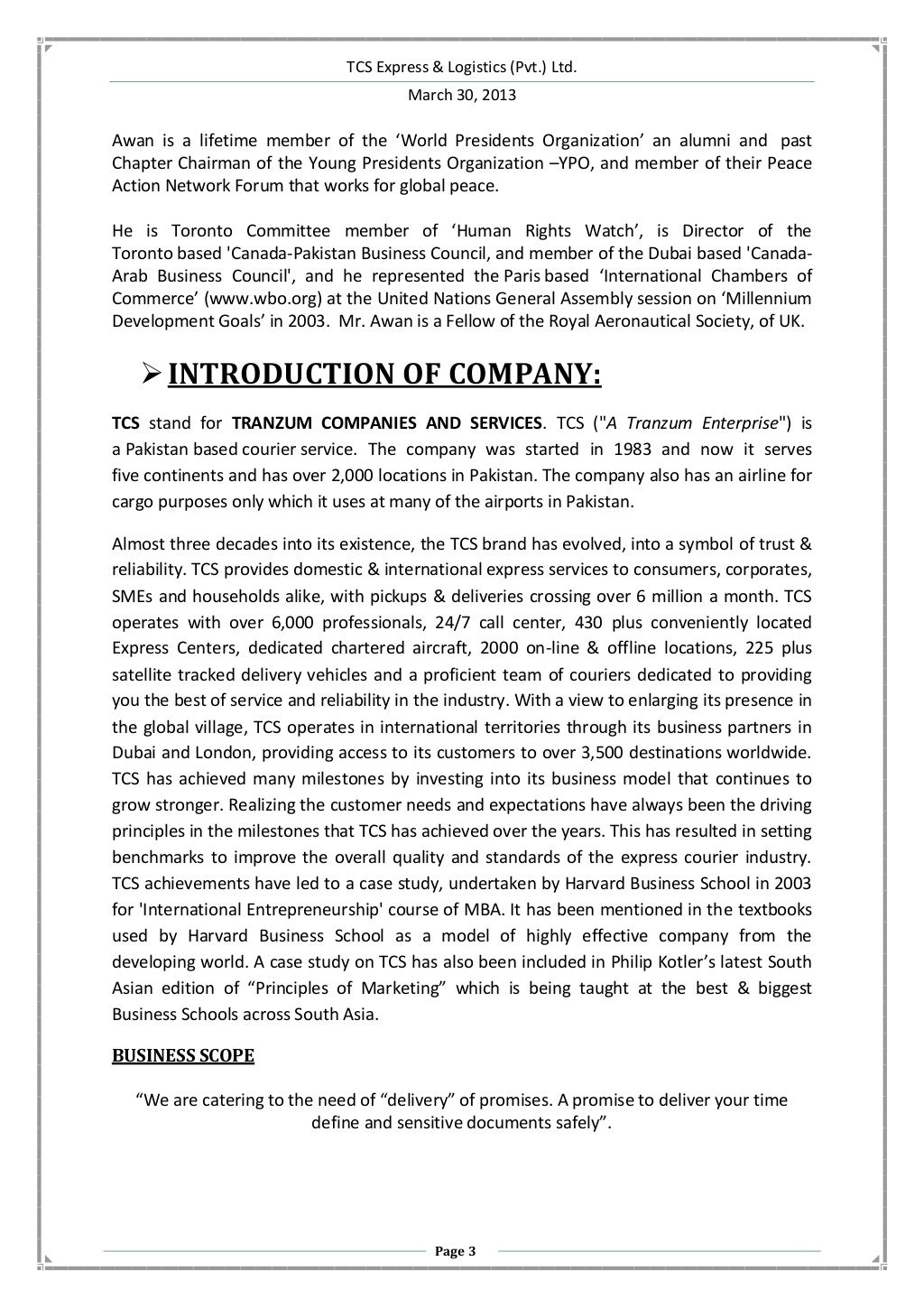 research report on tcs