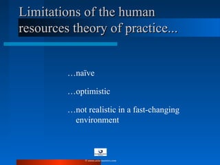 …naïve
Limitations of the humanLimitations of the human
resources theory of practice...resources theory of practice...
…optimistic
…not realistic in a fast-changing
environment
© www.asia-masters.com
 