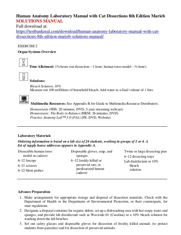 Human Anatomy Laboratory Manual with Cat Dissections 8th Edition Marieb