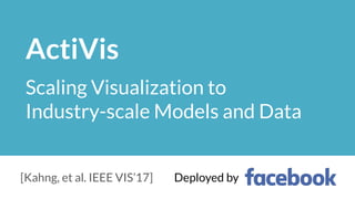 ActiVis
Scaling Visualization to  
Industry-scale Models and Data
Deployed by[Kahng, et al. IEEE VIS’17]
 