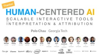 Thanks!
Polo Chau Georgia Tech
HUMAN-CENTERED AI
S C A L A B L E I N T E R A C T I V E T O O L S
I N T E R P R E T A T I O N & A T T R I B U T I O N
for
 