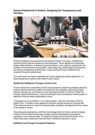 Human-Centered AI in Fintech. Designing for Transparency and Fairness ...