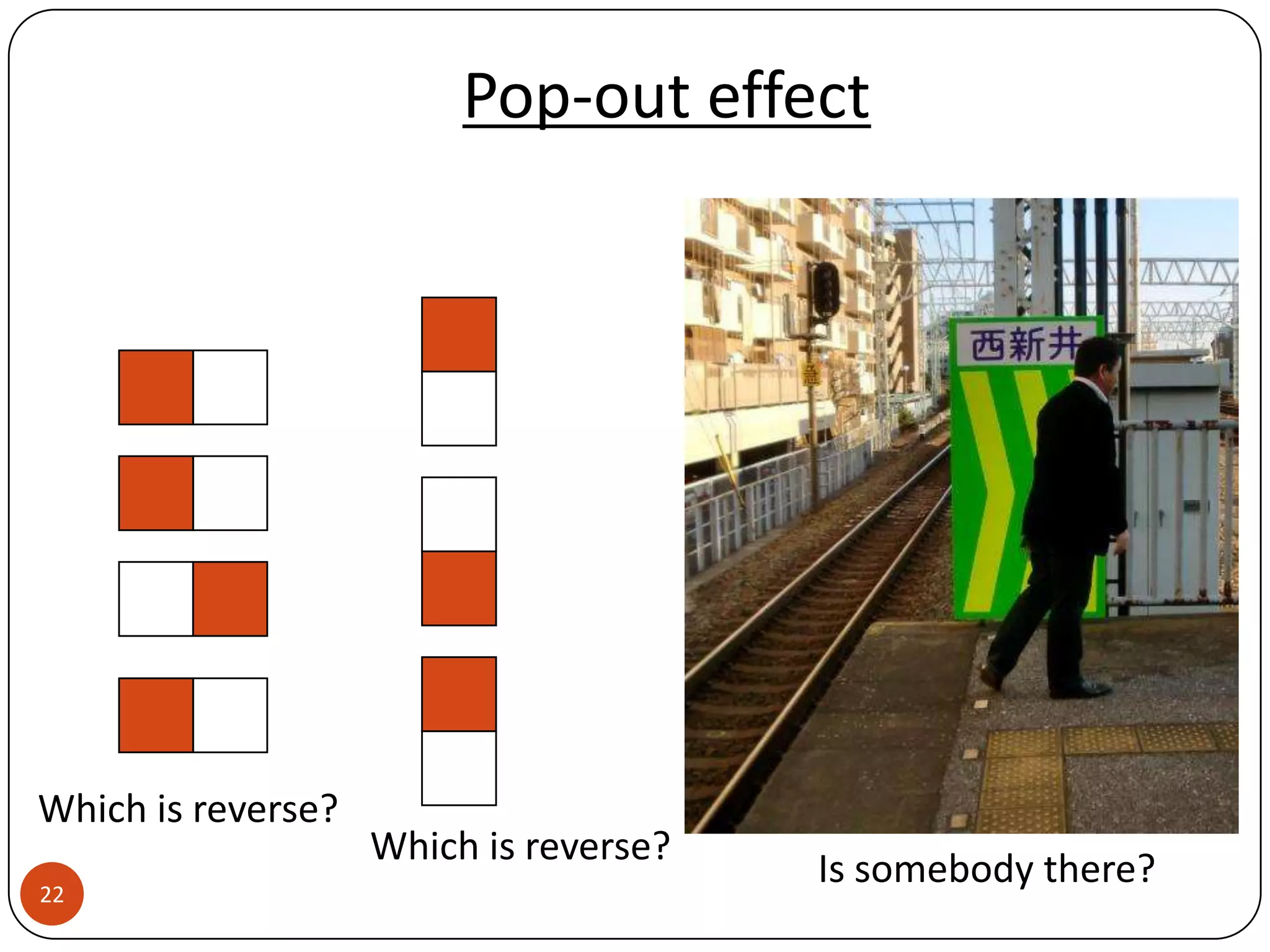 Pop-out effect




Which is reverse?
                    Which is reverse?
22
                                        Is somebody there?
 