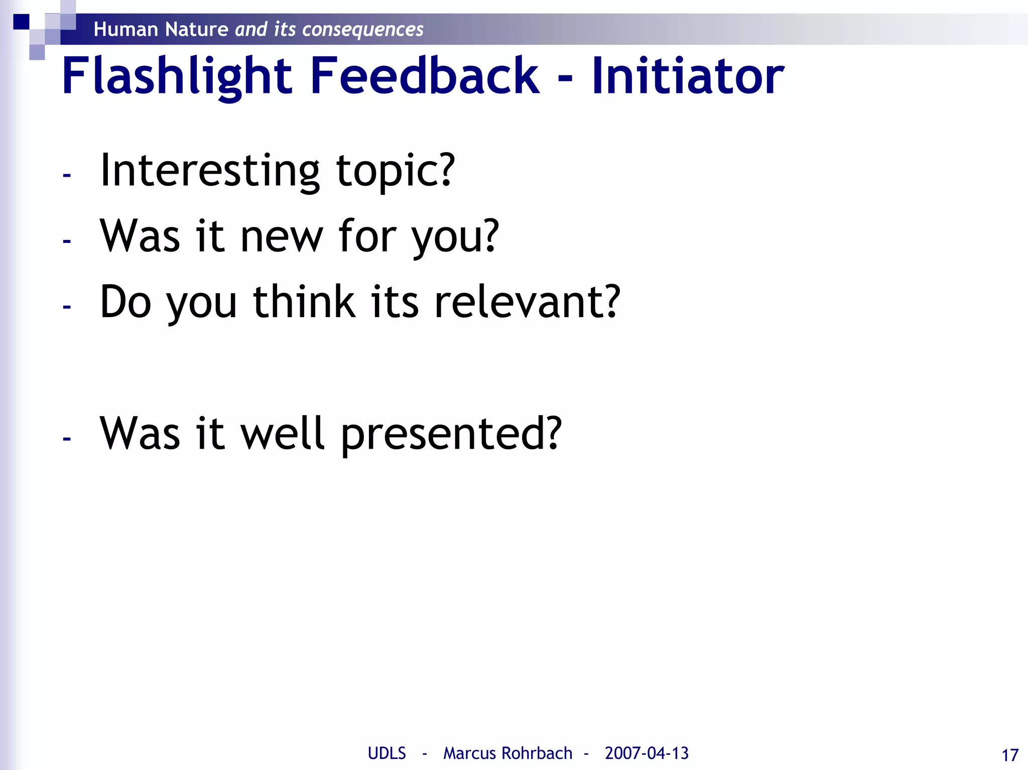 Human Nature and its Consequences