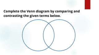 55
Complete the Venn diagram by comparing and
contrasting the given terms below.
Blastula Gastrula
 