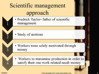 Scientific management approach 05/28/09 Free template from www.brainybetty.com 