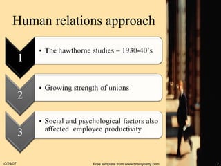 Human relations approach 05/28/09 Free template from www.brainybetty.com 