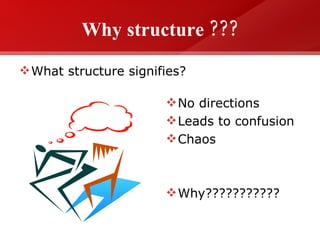 Why structure ??? What structure signifies? No directions  Leads to confusion Chaos Why??????????? 