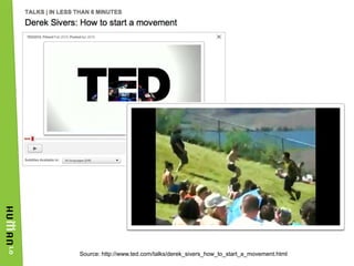 Source: http://www.ted.com/talks/derek_sivers_how_to_start_a_movement.html
 