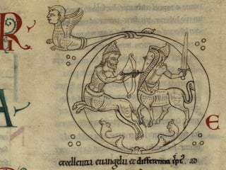 Historiated initial 'P'
by Johannes Monoculus (1164)
• Folio 1r, historiated initial 'P'[aulus, servus Jesu Christi ] from the beginning
of the Epistle to the Romans, by the scribe Johannes Monoculus. Contains
a commentary by Florus on the Epistles of St. Paul. Date: 1164. Once was
in the Corbie monastery.
MS Lat. 11575, Paris, Bibliothèque Nationale de France.
• http://www.biblical-data.org/LATIN_Resources/LATIN_MSS_Images.html
• http://www.biblical-data.org/LATIN_Resources/Paris_11575.jpg
 