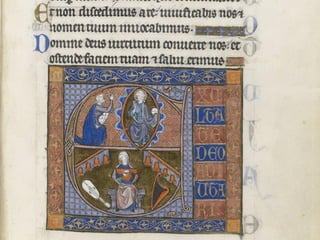 Historiated initials from
the Codex Bruchsal 1 (c.1220)
• Evangelistar von Speyer, um 1220. parchment 77 Bl. 33,2 x 25,3 cm.
Codex Bruchsal 1, Badische Landesbibliothek, Karlsruhe, Germany.
• Bl. 01v., Christ in vesica shape surrounded by the "animal" symbols of the
four evangelists.
• Bl. 06r, Luke 2:1, Historiated initial E[xiit edictum].
• Bl. 31r, The crucification.
• Bl. 68r, Matthew 5:3, Historiated initial V[idens].
• http://digital.blb-karlsruhe.de/blbhs/content/pageview/1217321
• http://digital.blb-karlsruhe.de/blbhs/content/pageview/1217321
• http://digital.blb-karlsruhe.de/blbhs/content/pageview/1217330
• http://digital.blb-karlsruhe.de/blbhs/content/pageview/1217380
• http://digital.blb-karlsruhe.de/blbhs/content/pageview/1217454
• http://commons.wikimedia.org/wiki/Category:Evangelistar_von_Speyer
• http://commons.wikimedia.org/w/index.php?title=Special:Search&search=Codex+Bruchsal&button=
• http://upload.wikimedia.org/wikipedia/commons/c/cb/Codex_Bruchsal_1_68r.jpg
• http://commons.wikimedia.org/wiki/File:Codex_Bruchsal_1_31r.jpg
• http://commons.wikimedia.org/wiki/File:Codex_Bruchsal_1_01v.jpg
• http://commons.wikimedia.org/wiki/File:Codex_Bruchsal_1_01v_cropped.jpg
• http://www.blb-karlsruhe.de/presse_download/bilder-1.php#bruchsal
 