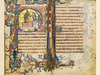 Historiated initials from
the Windmill Psalter (c.1270-80)
• Historiated initials B, E from the Windmill Psalter, East Anglia, England, late
13th century (c. 1270-80).
Ms. M 102, Pierpont Morgan Library, New York.
• Folio 1v, Psalm 1:1, initial B[eatus vir qui no abiit] with Tree of Jesse &
Creation.
• Folio 2r, Psalm 1:1, initial ‘E' (bEatus) with Judgement of Solomon. Above
Solomon is the windmill from which the psalter takes its name.
• http://erinzingre.blogspot.com/2010/11/visc-202-homework.html
• http://1.bp.blogspot.com/_LB2YzsLB1eU/TOy5KsJY7UI/AAAAAAAAANg/fpUV4nDHpdc/s1600/illuminated03.jpg
• http://classconnection.s3.amazonaws.com/721/flashcards/437721/png/windmill_psalter1305093272080.png
• http://classconnection.s3.amazonaws.com/389/flashcards/866637/png/untitled8.png
 