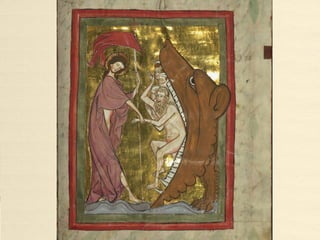 Historiated initials from the
Ormesby Psalter (c.1300-1310)
• The Ormesby Psalter, Manuscript Douce 366, produced in East Anglia
between c.1300-c.1310. The manuscript has folios 214, 39.4 x 27.9 cm
and a number (11 pages) of beautiful historiated initial letters.
MS. Douce 366, Bodleian Library, University of Oxford, Oxford.
• Fol. 072r, Psalm 52:1, historiated initial D[ixit insipiens ] with Temptation of
Christ represented in three scenes.
• Fol. 089r, Psalm 68:2, historiated initial S[alvum me fac Deus]. Jonah and
the whale.
• Fol. 147v, Psalm 109:1, historiated initial D[ixit Dominus] : God the Father
and Christ enthroned.
• http://www.biblical-data.org/LATIN_Resources/LATIN_MSS_Images.html
• http://www.biblical-data.org/LATIN_Resources/Douce_366.jpg
• http://www.lib-art.com/imgpainting/3/4/14443-ormesby-psalter-english-miniaturist.jpg
• http://bodley30.bodley.ox.ac.uk:8180/luna/servlet/view/search?q=Ormesby%20Psalter&os=50
 