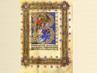 Illuminated Initials M, H, H, H
from the Van Alphen Hours, (c.1450)
• The Van Alphen Hours illuminated manuscript, was made for a female patron,
possibly pictured on fol. 109r, in the mid fifteenth century. This Dutch Book of Hours,
originally richly illuminated by the workshop of the Master of Catherine of Cleves, the
manuscript now lacks all of its full-page miniatures, although the eight surviving
historiated initials speak to its original grandeur. Its rebinding in the seventeenth
century resulted in the loss of several folios and the reordering of many of the texts.
Walters Manuscript W.782, Walters Art Museum, Baltimore.
• Folio 015r, initial H[ere du salste opdoen mine lippen] with the Apocalyptic Virgin and
Child.
• Folio 109r, initial H[ere ihu xpe leuende godes] with the Man of Sorrows, with praying
Donatrix.
• Folio 113r, initial H[ere in dijnre verbolghenheit] with Souls cast into Hellmouth.
• Folio 200r, initial M[i hebben omme beuanghen] with two souls kneeling in prayer in
Purgatory.
• http://www.thedigitalwalters.org/Data/WaltersManuscripts/html/W782/description.html
• http://www.flickr.com/photos/medmss/8162041654/
• http://www.flickr.com/photos/medmss/with/8162034892/
 