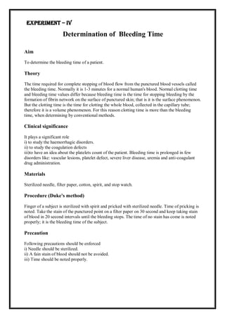 Bleeding Time Study Human anatomy lab maual | PDF