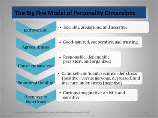 The Big Five Model of Personality DimensionsThe Big Five Model of Personality Dimensions
Copyright © 2011 Pearson Education, Inc. publishing as Prentice Hall 5-10
 