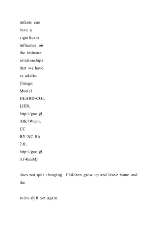 infants can
have a
significant
influence on
the intimate
relationships
that we have
as adults.
[Image:
Muriel
HEARD-COL
LIER,
http://goo.gl
/BK7WUm,
CC
BY-NC-SA
2.0,
http://goo.gl
/iF4hmM]
does not quit changing. Children grow up and leave home and
the
roles shift yet again.
 