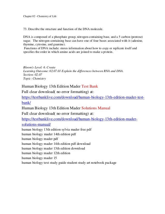 Human biology 13th edition mader test bank