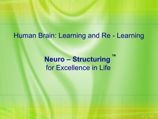Human Brain: Learning and Re - Learning

                                  TM
         Neuro – Structuring
         for Excellence in Life
 