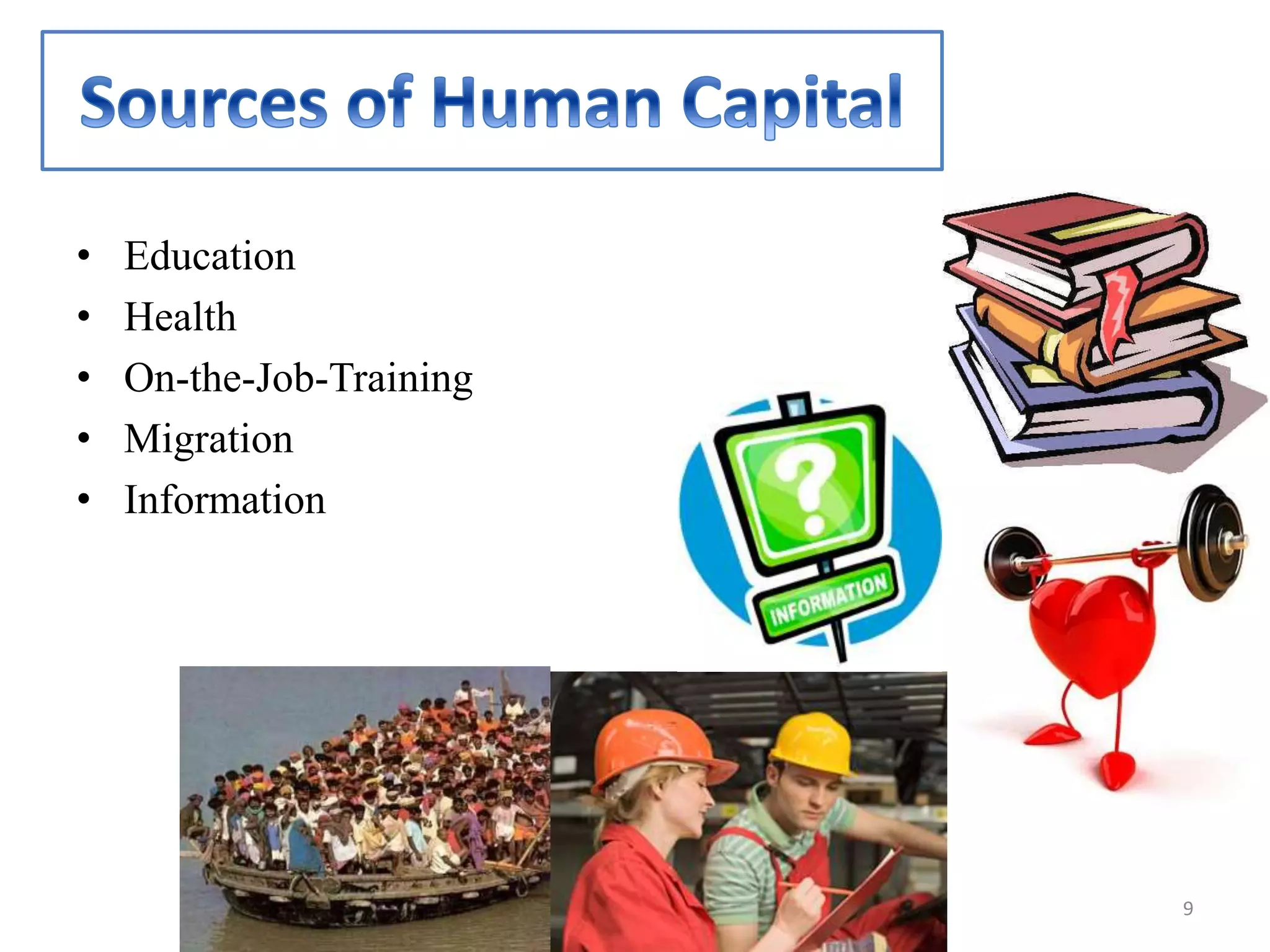 • Education
• Health
• On-the-Job-Training
• Migration
• Information
9
 