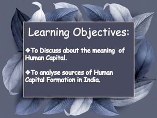 DETERMINANTS/
SOURCES OF
HUMAN CAPITAL
FORMATION
 