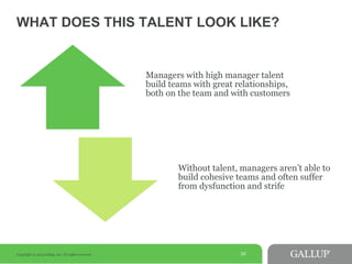 WHAT DOES THIS TALENT LOOK LIKE?
33Copyright © 2013 Gallup, Inc. All rights reserved.
Managers with high talent create ord...